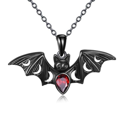 Sterling Silver Cute Animal Pendant Necklace Fox/Snake/Unicorn/Owl on Moon/Rabbit/Horse Necklace Jewelry for Women Mom Sister - style: Black Bat