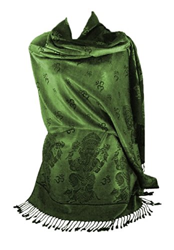 OMA Lord Ganesh And Om Meditation Prayer Shawl Scarf Reversible Double Weave - color: Green