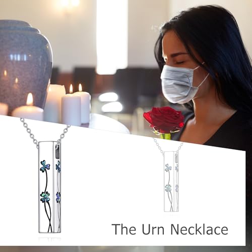 Cremation Urn Necklaces for Ashes Sterling Silver 3D Vertical Bar Memorial Pendant for Loved Ones Keepsake Cremation Jewelry Gifts for Women Men - style: Clover