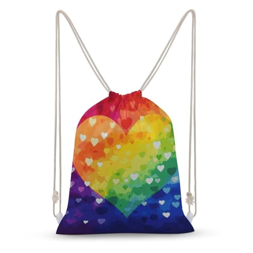 Colorful Rainbow Love Heart Drawstring Backpack Sport Gym Bags Yoga Shopping Travel Casual Daypacks for Women Men - color: Colorful Rainbow Love Heart