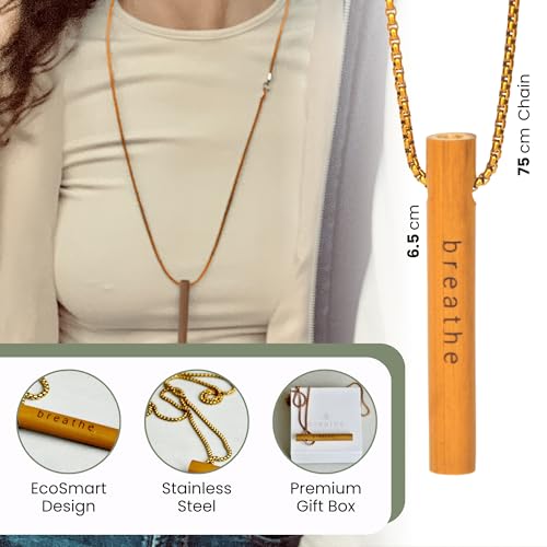 Bamboo Breathing Necklace for Meditation, Mindfulness Tool, Stress Reducer, Eco-Friendly Breathe Pendant, Portable Relaxation Gift for Men & Women - color: Silver