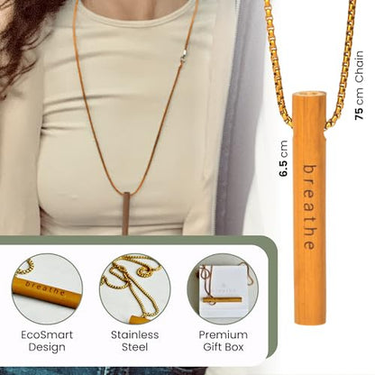 Bamboo Breathing Necklace for Meditation, Mindfulness Tool, Stress Reducer, Eco-Friendly Breathe Pendant, Portable Relaxation Gift for Men & Women - color: Silver