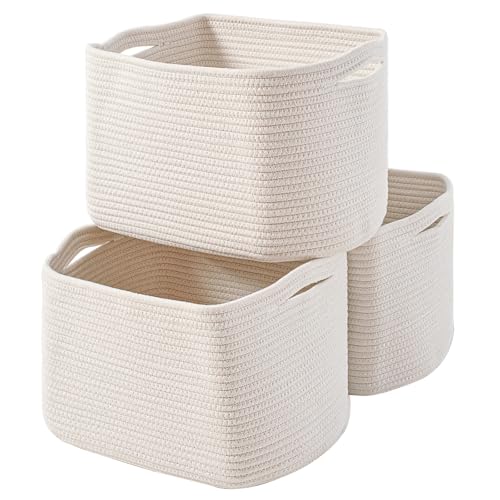 ICERZCZ Storage Baskets for Organizing Shelves, Woven Cotton Rope Bins for Baby Nursery Organization, Book Toy Towel Organizer, 15"x11"x9.5", 3 Packs, Off White - color: Off White, size: 15"(l)×11"(w)×9.5"(h)