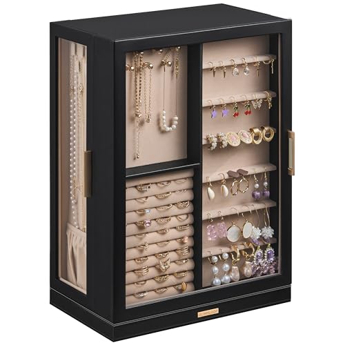Glimmloop 360° Rotating Jewelry Box with 9 Drawers, Spacious Vertical Jewelry Organizer with Glass Window, Jewelry Storage Case, Dustproof & Moisture-resistant Design, Black - color: Black, size: 9 Drawers (6.2"D x 11"W x 15.1"H)