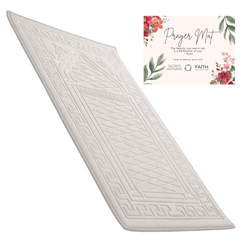 Sacred Artisans Padded Prayer Mat Thick with Soft Velvet Foam | Prayer Rug and Meditation Mat for Men Women Home Travel & Gift (Silk Cream) - color: Cream