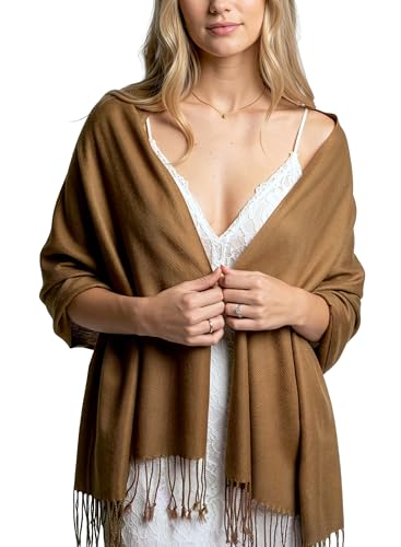 Achillea Lightweight Pashmina Scarf for Women – Soft Silky Shawl Wrap for Evening Dresses, Bridesmaids & Everyday Wear - color: Cocoa Brown