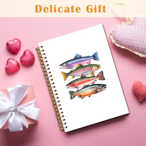 JINYO Colourful Fish Ocean Notebook, Beach Notebooks for Note Taking, Marine Biology Journals, Fishing Gifts for Women Men Spiral Notebook 5.5x8.3 Inch, Coastal Beachy School Office Supplies - color: white Colourful Fish Notebook