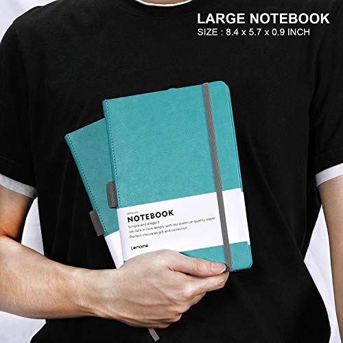 Lemome Thick Classic Notebook with Pen Loop A5 College Ruled Hardcover Writing Notebook with Pocket + Page Dividers Gifts, Banded, Large, 180 Pages, 8.4 x 5.7 in - color: green
