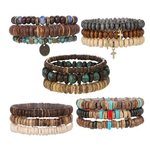 Todu Boho Bracelets Vintage African Turpine Coconut Shell Stackable Wooden Beaded Bracelets for Women Men Bohemian Ethnic Summer Beach Vacation Holiday Jewelry - style: Style E