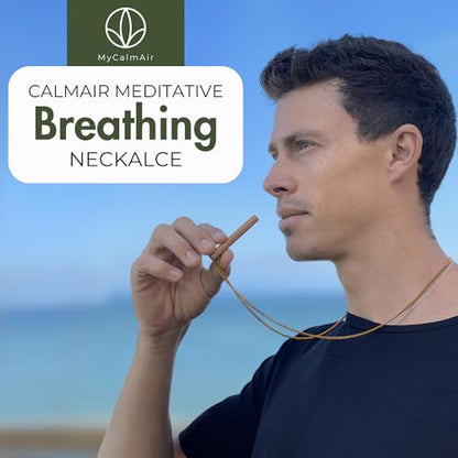 Bamboo Breathing Necklace for Meditation, Mindfulness Tool, Stress Reducer, Eco-Friendly Breathe Pendant, Portable Relaxation Gift for Men & Women - color: Silver
