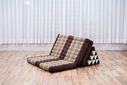 Leewadee 3-Fold Mat XXL with Triangle Cushion – Firm TV Pillow, Foldable Mattress with Cushion Made of Kapok, 67 x 31 inches, Brown - color: Sf10 - Brown, size: 3 seating segments XL