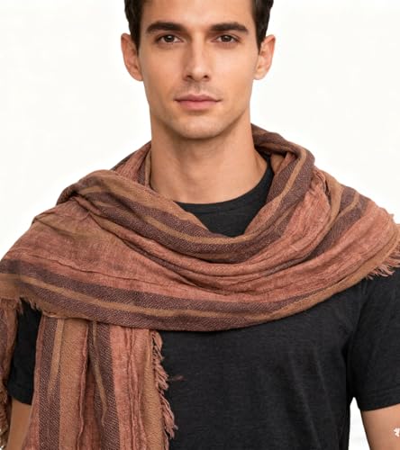 Artistic Retro Cotton And Linen Scarf, Plain Tie Dye Gradient Autumn And Winter New Soft Cotton Shawl - color: Earth Orange