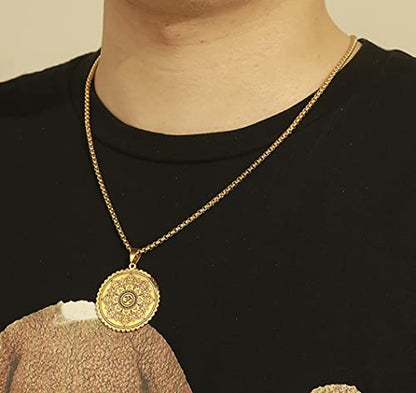 Om Symbol Lotus Necklace For Men Women Stainless Steel Chakra Meditation Necklace Lotus Om Symbol Pendant Necklace Viking Jewelry Healing Gift - color: gold