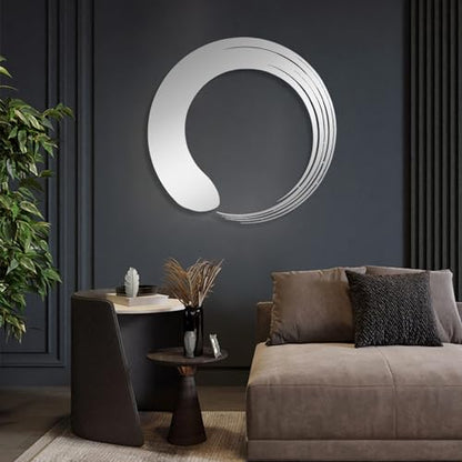 Zen Circle Enso Metal Wall Art - Spiritual Meditation Room Decor for Living Room, Bedroom (39x39cm, White)