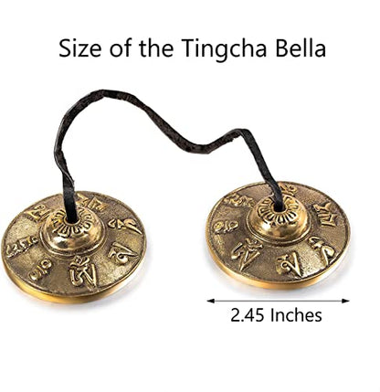 QT S Tibetan Handmade Yoga Meditation Om Tingsha Bell Chimes Cymbal Set, with Handmade Unique Bag (2.75 Inches Buddhist Tingsha, Om Mani Padme Hum Mantra) Made in Buddha Born Country Nepal (Yellow) - color: Yellow