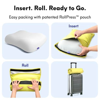 Cushion Lab Travel Deep Sleep Pillow – Compact Memory Foam Neck Pillow for Sleeping, Portable Pillow for Hotels, Camping, Side & Back Sleepers, On-The-Go – Spark
