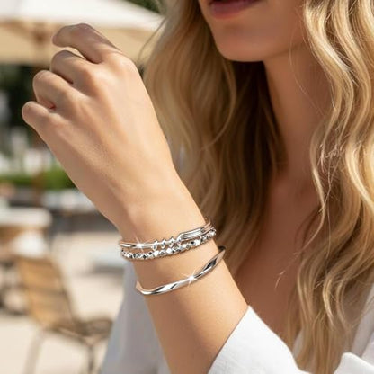 3 Pcs Silver Bracelets for Women, Simple Minimalist Stainless Steel Bangle Set,Women's gift jewelry