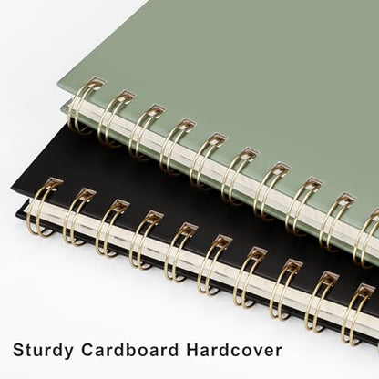 RETTACY Lined Journal Notebook, 140 Numbered Pages, A5 Medium Size (5.7'' x 8.3''), for Men & Women, Journaling, Writing, Work & Office, Spiral-bound, Hardcover, 100 GSM Thick Paper (Light Green)