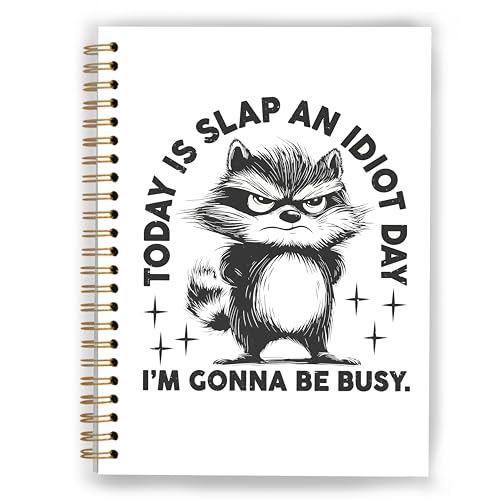 Funny Raccoon Notebook, Raccoon Gifts for Women Journal, Animal Lover Gifts Journal, Today is Slap an Idiot Day Funny Animal Hardcover Spiral Notebooks, 5.5x8.3 Inch - color: Color_7