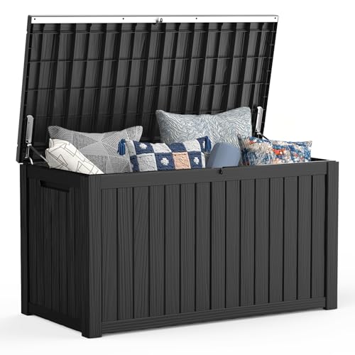 Mars Villa 180 Gallon Outdoor Storage Box Waterproof, Extra Large Resin Deck Box, Outside Storage Bin for Patio Furniture Cushion, Pool Supply, Sports Gear, UV Resistant and Weatherproof, Black - color: Black, size: 180 Gallon