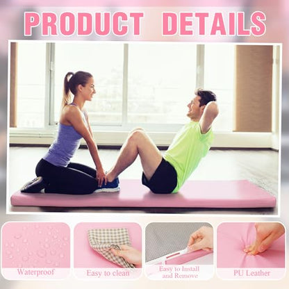 Lyrow 3 Inch 72"x 24" Thick Foldable Yoga Mat with Carry Strap, Non-slip Portable Foam Gym Mat for Yoga, Pilates and Stretching - color: Peach Pink