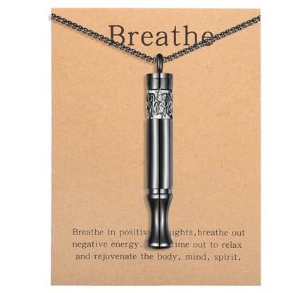 Anxiety Relief Pendant Mindfulness Breathing Necklace - Essential Oil Diffuser & Personal Inhaler Aromatherapy Necklaces for Women & Men (Black) - color: Black