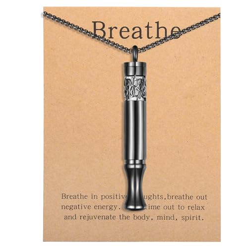 Anxiety Relief Pendant Mindfulness Breathing Necklace - Essential Oil Diffuser & Personal Inhaler Aromatherapy Necklaces for Women & Men (Black) - color: Black