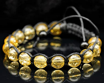 ElisaJewelryArt - Natural Black Onyx Beaded Bracelet Genuine Gemstone Strenght Crystal Macrame Bracelet Unisex Bracelet - color: Citrine, size: MEN