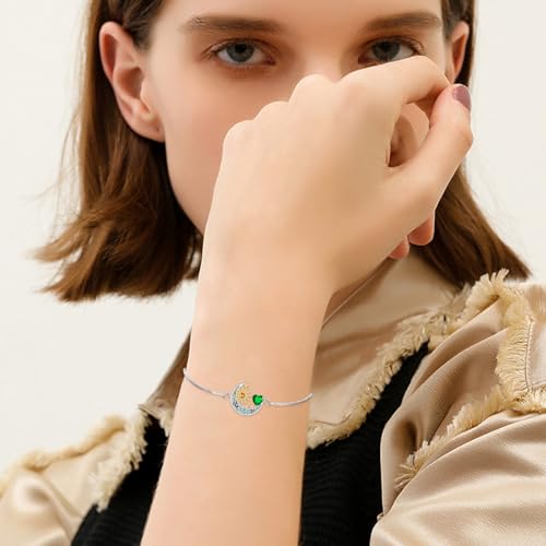 925 Sterling Silver Moon and Sun Star Adjustable Link Bracelet for Women with 12 Month Birthstone Birthday Jewelry - style: 05 - May