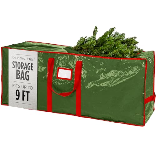 Christmas Tree Storage Bag - Stores 9 Foot Artificial Xmas Holiday Tree, Durable Waterproof Material, Zippered Bag, Carry Handles - Protects Against Dust, Insects and Moisture (Green) - color: Green, size: 9 ft.