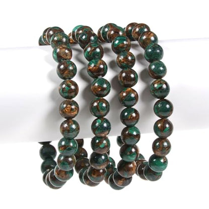 Justinstones Gem Semi Precious Gemstone 8mm Round Beads Stretch Bracelet 7 Inch Unisex - color: Copper Malachite