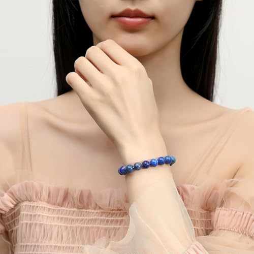 MAIBAOTA Healing Crystal Bracelet for Women Men, 8/4 mm Natural Stone Beaded Bracelets, Jewelry Birthday Gifts, Round Gemstones Stretch Bracelets - color: Blue-Lapis Lazuli, size: 8 mm