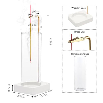 1 Pack Incense Holder for Sticks, Insence-Stick Holder Ash Catcher with Removable Glass [Anti-Ash Flying], Mess-Free Incense Burner Holder,Perfect for Meditation Yoga Relaxation,Home Decor(White Base) - size: Upside Down White