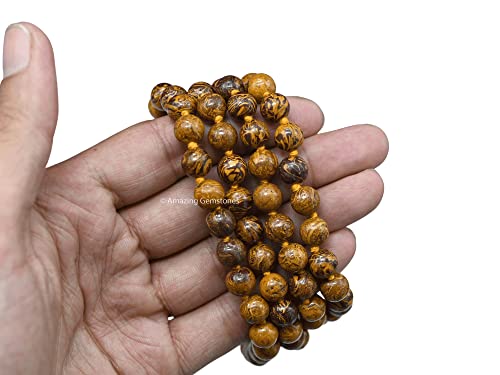 Amazing Gemstone Mariyam Jasper Mala Beads - 108 Prayer Beads for Meditation and Mindfulness Practice, Handcrafted Mala Beads with Natural Gemstones for Spiritual Healing and Relaxation (Knotted) - color: Mariyam Calligraphy Jasper, style: Knotted