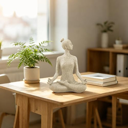 SIMON'S SHOP Yoga Statues, Yoga Lady Sculpture, Beige Meditation Yoga Figurines for Shelf Table Mantel Decor, Decorative Pieces for Zen Garden Yoga Studio, 9.5 inch Tall