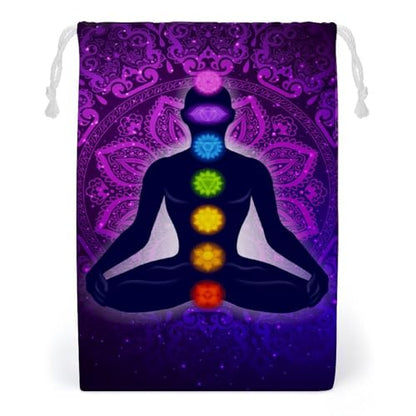 Teeth Dental Seamless Pattern Double Sided Printed Canvas Drawstring Storage Bag - color: Seven Chakra Yoga Meditation Lotus Purple Man, size: 12*18cm