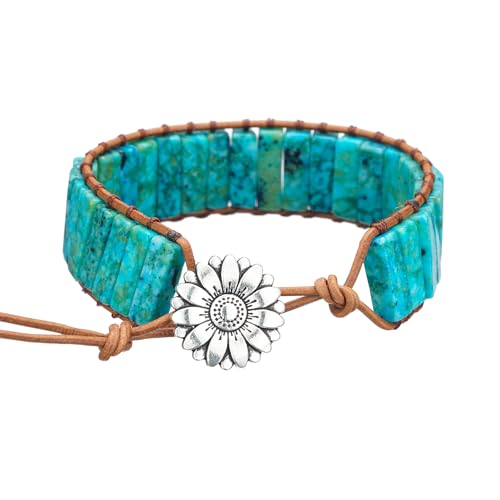 Plumiss Women Boho Handmade Natural Stone Crystal Leather Bead Wrap Bracelets Collection - style: Chrysocolla 1W