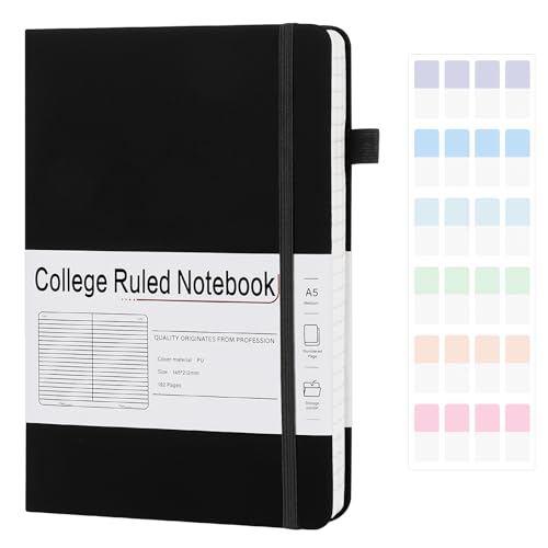 A5 Lined Journal Notebooks for Work, 192 Pages, Medium 5.7 x 8.3inch, College Ruled, Vegan Leather Hardcover Journals for Women Men,1 Pack - color: Black, size: 1 Pack
