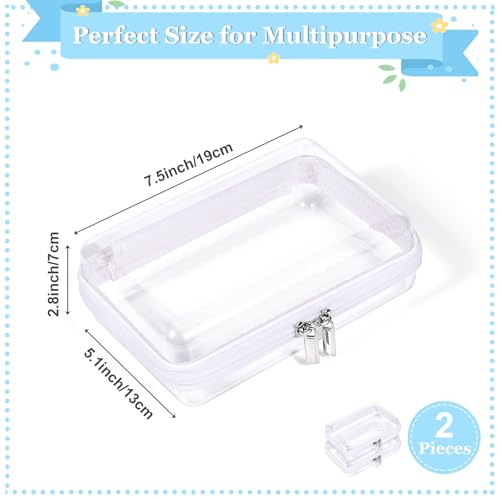 2 Pack Zippered Hard Pouch, Clear Plastic Storage Box Containers Small Toiletry Bag, Clear Hard Shell Zipper Case for Small Items, Toys, Building Blocks, Puzzles, Cosmetics, Stationery Accessories