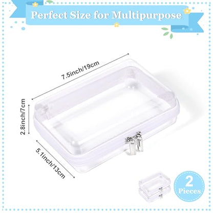 2 Pack Zippered Hard Pouch, Clear Plastic Storage Box Containers Small Toiletry Bag, Clear Hard Shell Zipper Case for Small Items, Toys, Building Blocks, Puzzles, Cosmetics, Stationery Accessories