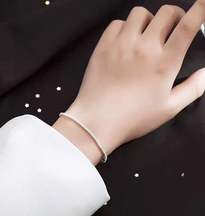QLKILYR Dainty Shiny Silver 18K White Gold Plated Simple Chain Bracelet for Women