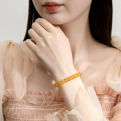 MAIBAOTA Healing Crystal Bracelet for Women Men, 8/4 mm Natural Stone Beaded Bracelets, Jewelry Birthday Gifts, Round Gemstones Stretch Bracelets - color: Yellow-Citrine, size: 8 mm