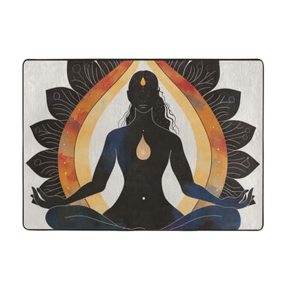 Yoga Meditation Print Flannel Rug 80x58 inch, Soft Non Shedding Memory Foam Floor Mat Warm Noise-Reducing Area Carpet for Bedroom Dining Room Office
