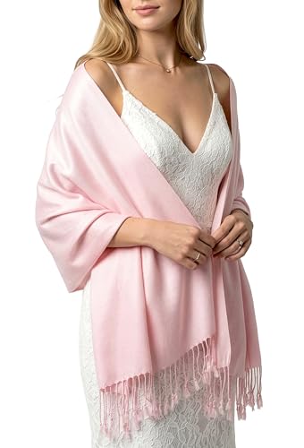 Achillea Lightweight Pashmina Scarf for Women – Soft Silky Shawl Wrap for Evening Dresses, Bridesmaids & Everyday Wear - color: Light Pink