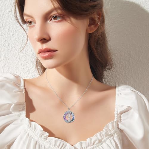 TOUPOP Tree of Life Necklace Gifts for Women 925 Sterling Silver Family Tree Pendant with Crystal Birthday Irish Jewelry Gifts for Women Her Wife Mom - color: 01-White Gold-Purple Crystal