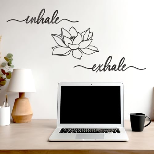 KOYILTD Inhale Exhale Lotus Flower Wall Art Black Metal Zen Decor Large Black Modern Inhale Exhale Lotus Flower Wall Sign Metal Decor for Indoors or Outdoors (Elegant, Lotus 1)