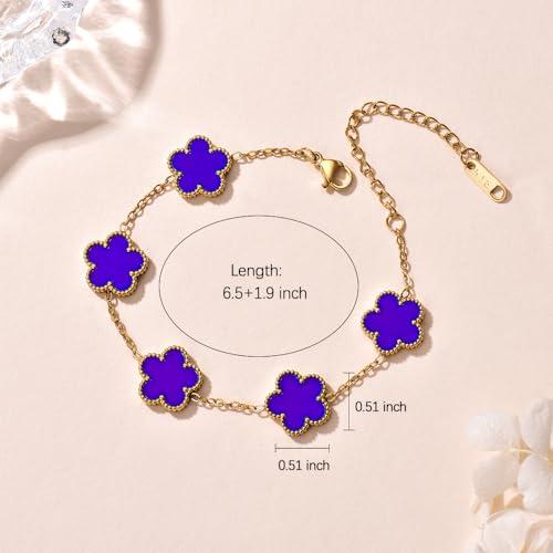 FLY FEI 18K Gold-Plated Four Leaf Clover Bracelet for Women,Adjustable lucky Bracelet Set Jewelry Gift-Hypoallergenic Charm for Birthdays, Wellness & Daily Wear - color: style01-Jewelry blue