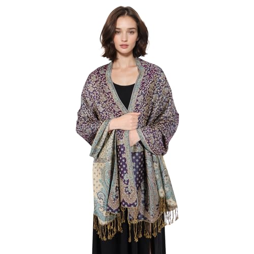 MUQU Women Pashmina Shawls and Wraps Scarf Soft Silky Reversible Paisley Scarves Shawl for Women - color: Green-a4