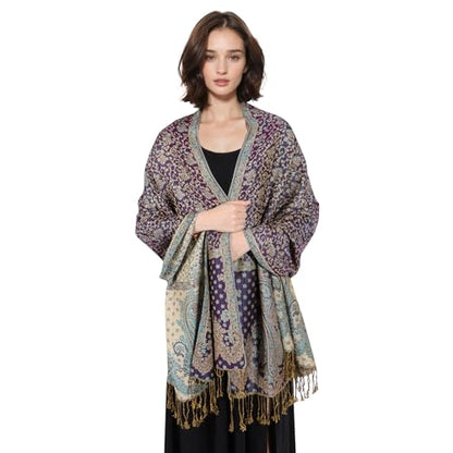 MUQU Women Pashmina Shawls and Wraps Scarf Soft Silky Reversible Paisley Scarves Shawl for Women - color: Green-a4