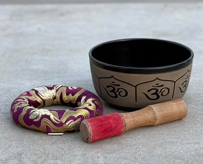 DharmaObjects® Yoga Meditation 6 Inches Ganesh/OM Peace Singing Bowl/Cushion/Rosewood Mallet Gift Set - color: OM, size: 6 Inches